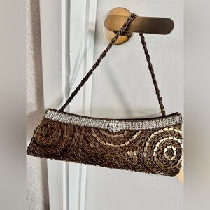 Chic Gold and Brown Beaded Clutch